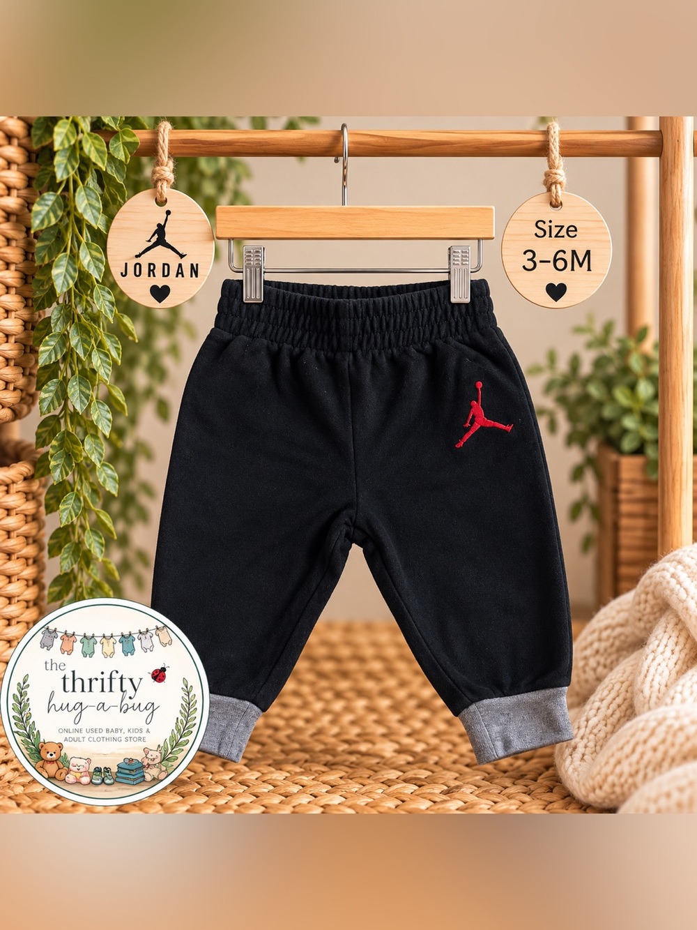 🖤 Jordan Baby Black Jogger Pants w/ Red Jumpman | 3–6M ❤️